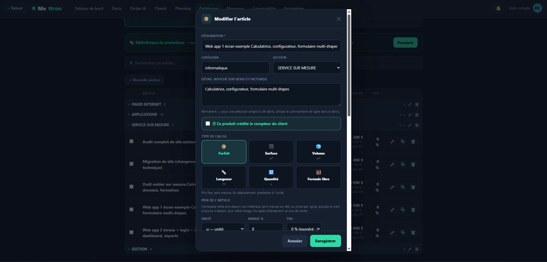 Catalogue — un article peut créditer le compteur du client