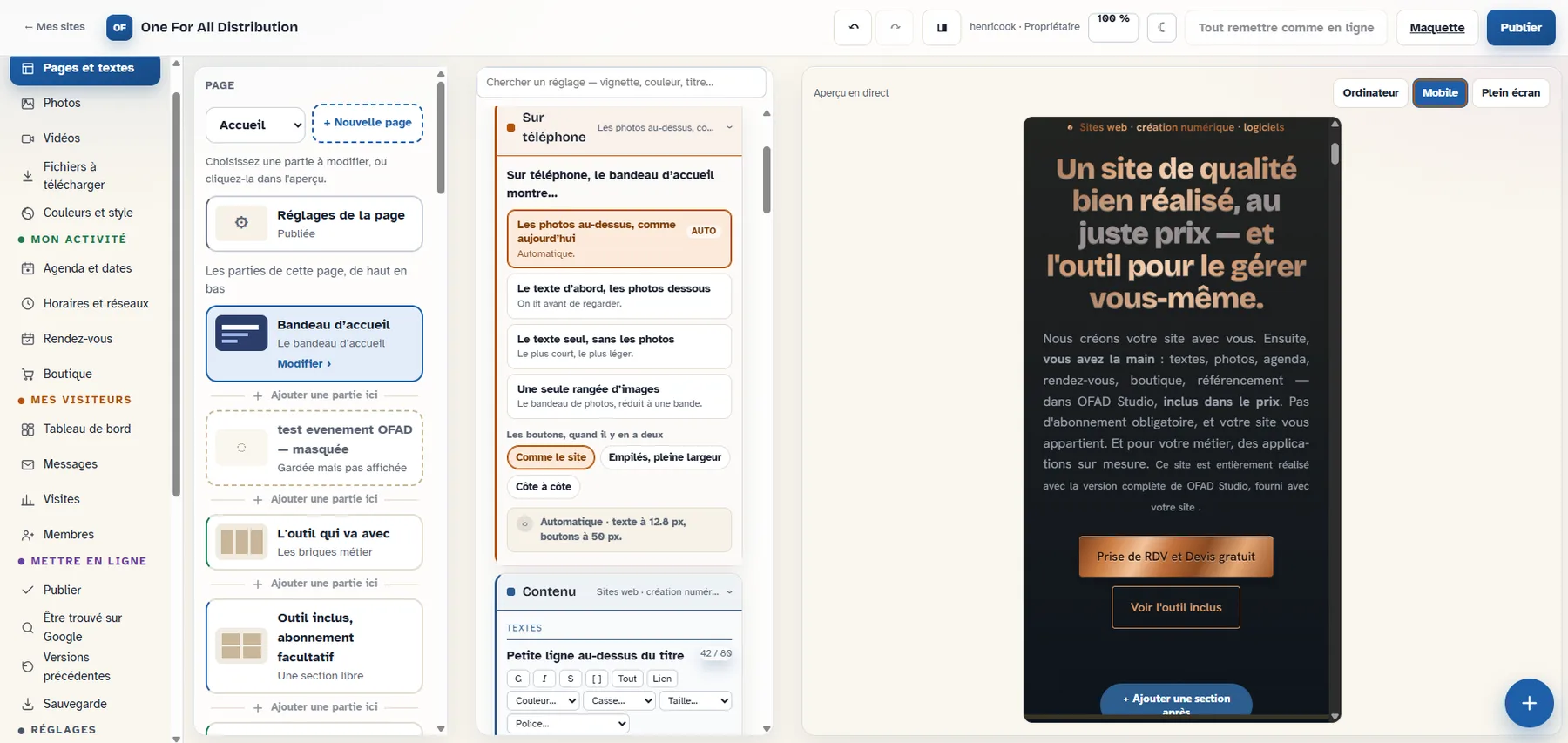 Capture d’écran — Modifications via OFAD Studio (mode clair)