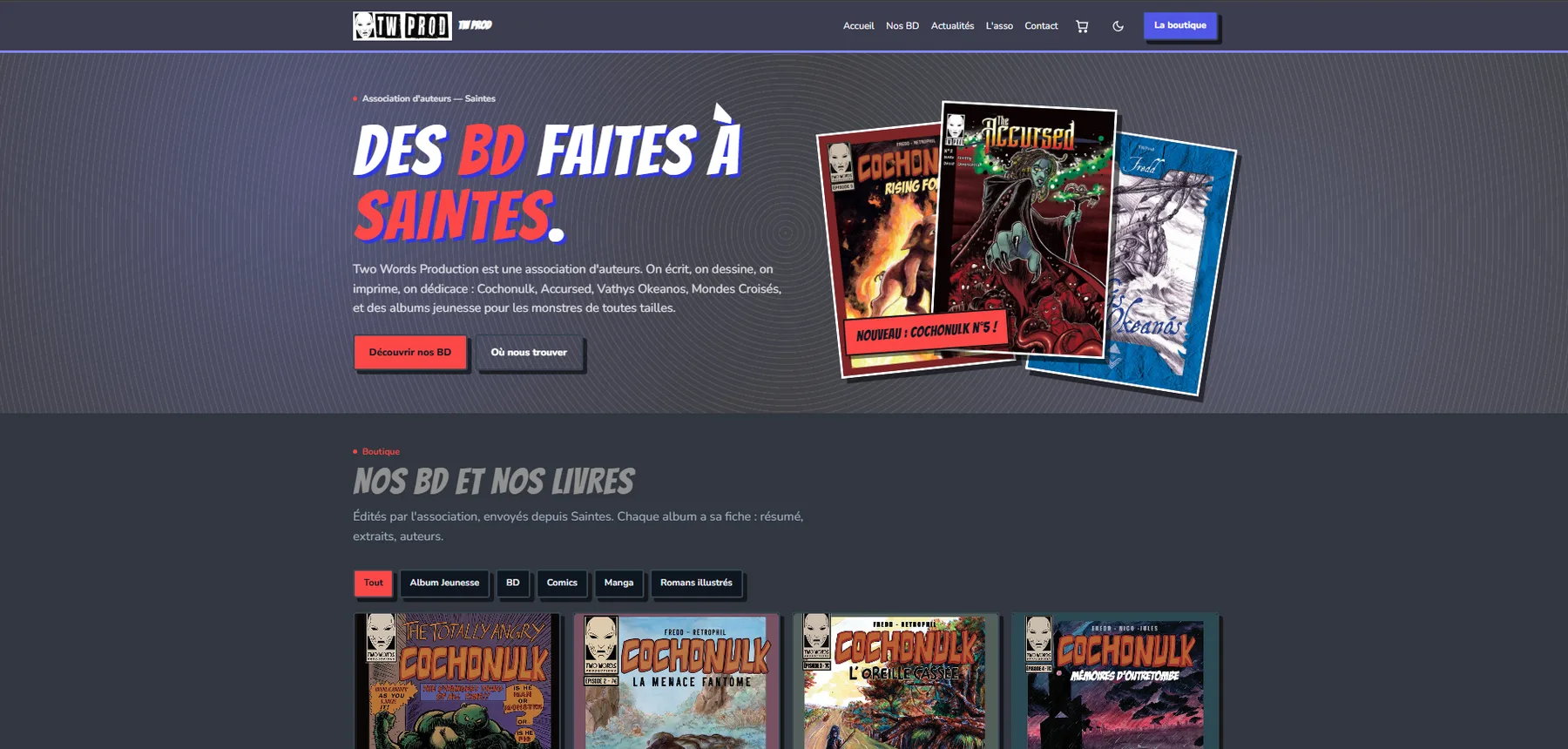 Accueil du site twprod.fr, site e-commerce réalisé par OFAD