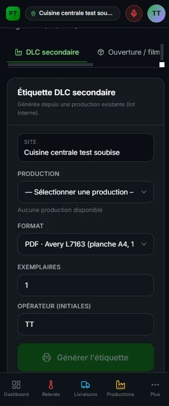 Plat Témoin sur téléphone — étiquette DLC secondaire