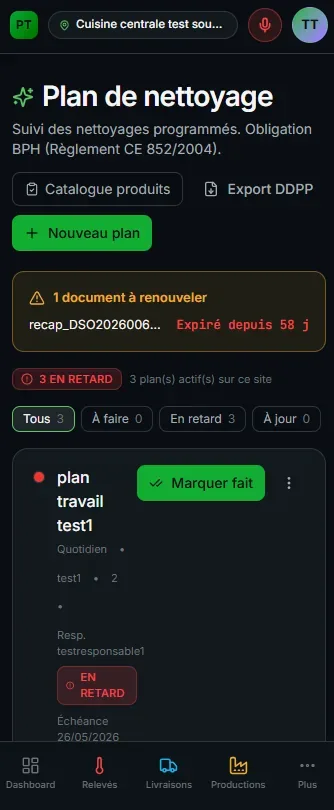 Plat Témoin sur téléphone — plan de nettoyage : marquer une tâche comme faite